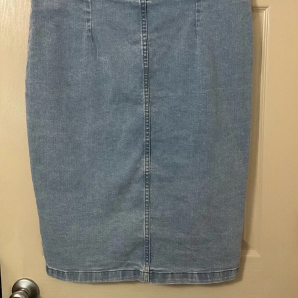 Fashion Nova Light Blue Denim Midi Pencil Skirt